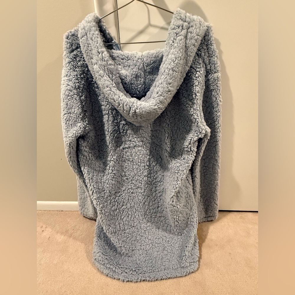 Cozy Plush Hooded Jacket - Light Blue - Picture 3 of 5
